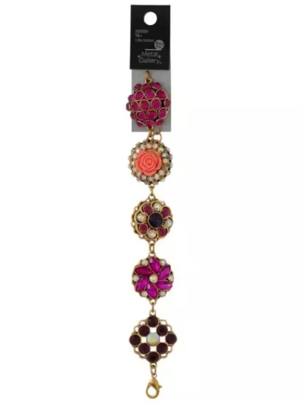 New Metal Gallery Floral Rhinestone Bracelet - 7.25